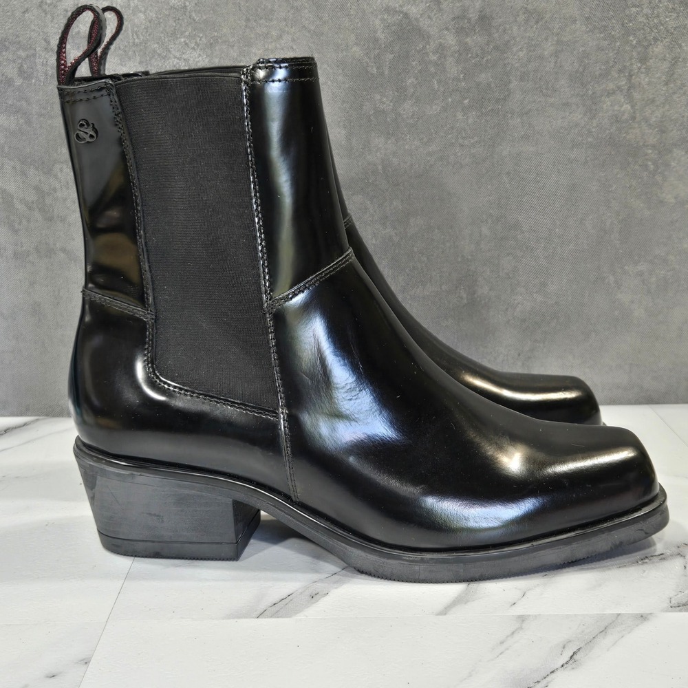 Scotch & Soda Sheila Chelsea Boots Womens 9 Black Leather Square Toe Ankle NEW